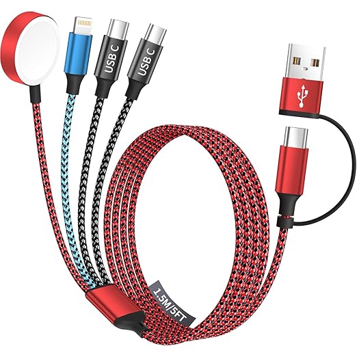 Cruise Essentials 2026, Travel Essentials Dual Type-C 4 in 2 Multi Charging Cable for iPhone Watch Charger/iPhone 17/IP, iWatch Charger, Compatible with iWatch 11-2/Ultra/iPhone 17-8,Car/ Camping 5FT