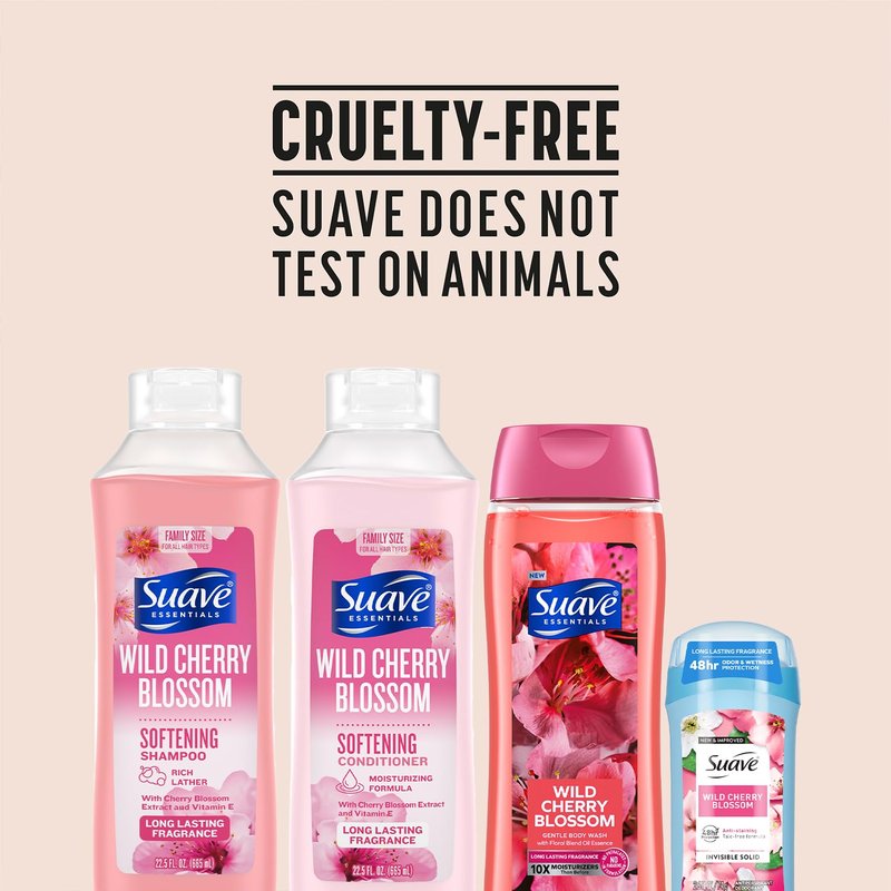 Suave Shampoo, Conditioner & Body Wash 2-Pack + Invisible Solid Antiperspirant Deodorant for Women, Wild Cherry Blossom, 48H Protection