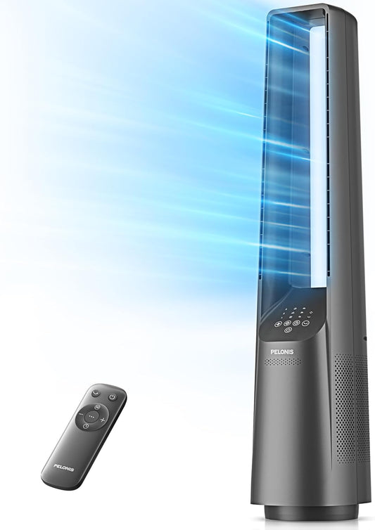 Pelonis Bladeless Tower Fan - Ultra-Quiet 22 dB, 6 Speeds, Remote Control, 90° Oscillation, 7-Hour Timer