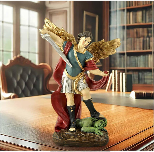 San Miguel Archangel Statue - Saint Michael Defeats Lucifer | 5.31” Religious Collectible Sculpture