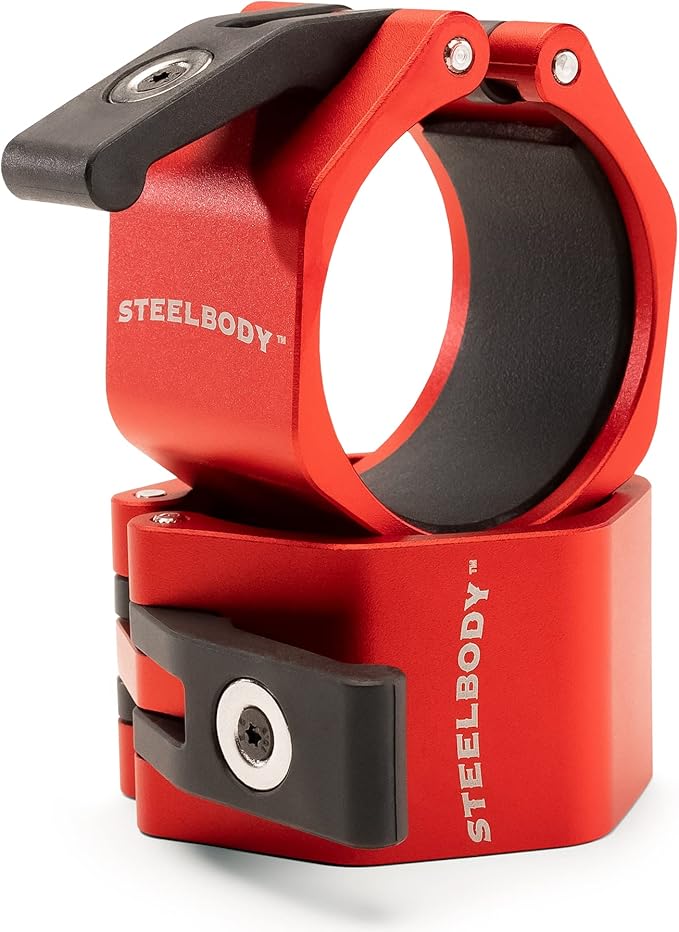 SteelBody Olympic Barbell Lock Jaw Collar Clips Free Weights Accessories OBC-6 Red Aluminum
