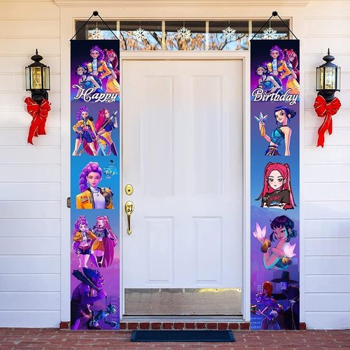 Demon Movie Hunters | 2-Piece Porch Sign Door Hanging Banner - Perfect for Birthday Party Decor