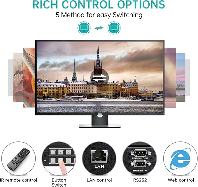 MT-VIKI 4K HDMI Matrix Switch 4x4 with Audio Extraction +Web GUI+ Remote, Rack Mount Switcher & Splitter, 4K@30Hz, EDID, RS232, LAN Port, APP for Conference Room, Church (4 in 4 Out)