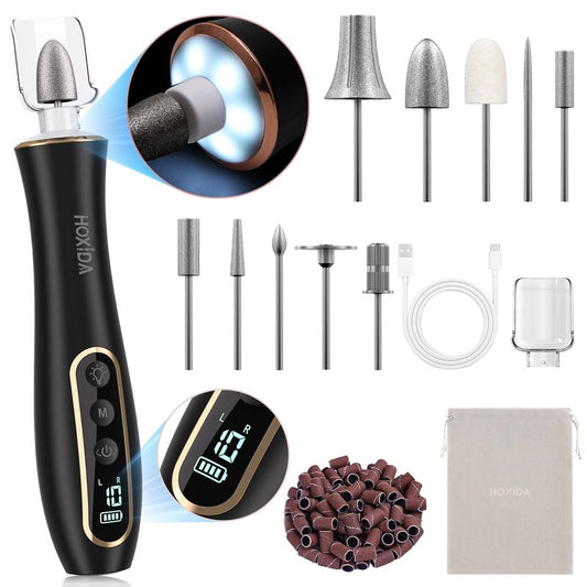 Professional Manicure Pedicure Kit with 360° LED Light&10 Speeds&Memory Mode with Case, Cordless Electric Nail Drill, Pedicure Tools for feet,Hand Foot Care Nail File for Thick Nail Toenail Cuticle