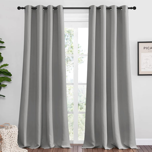 NICETOWN Silver Grey Room Darkening Curtain Panels - 96" Long | Heat-Blocking Drapes for RV & Studio (55" Width, 2 Panels)