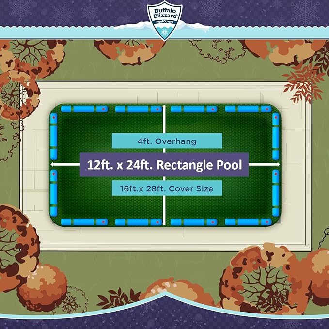 Buffalo Blizzard 12 ft x 24 ft Rectangle Pool Leaf Net | Mesh Pool Net Cover | Leaf Net for Above Ground Pool | Remove Leaves & Debris From Your Winter Cover | 4 Ft of Overlap | Winch & Cable Included