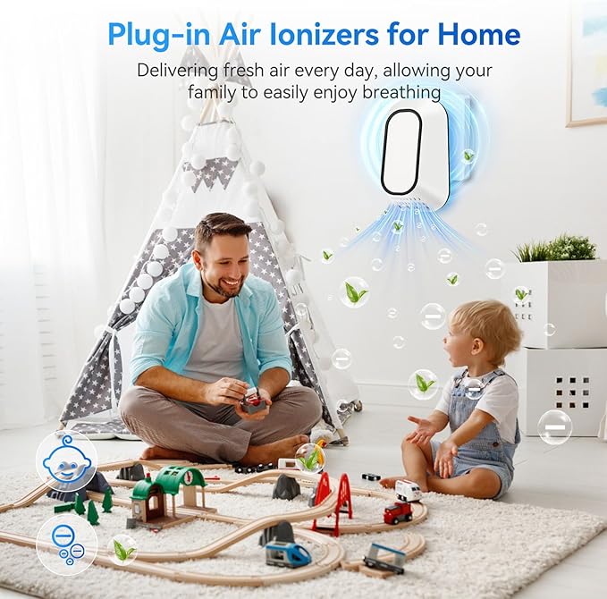 PVACG Plug In Ionizer Air Purifier With 4 Negative Ion Output Heads,Small Air Freshener With Backlight,Quiet and Energy-Saving, Ideal Air Cleaners for Home,Bedroom,Office,Living Room and Pet Room(3)