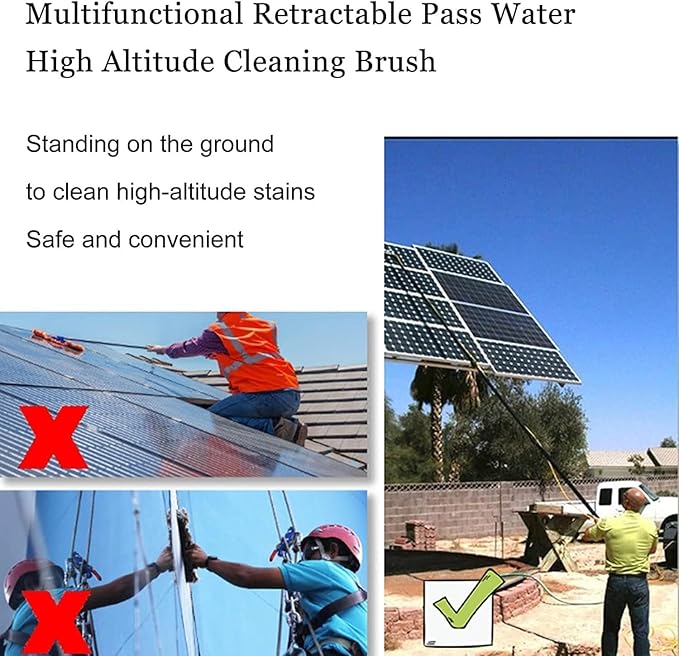 Window Telescopic Cleaning Brush with Extension Pole, Suitable for Cleaner Conservatory Roof Photovoltaic Panel Cleaning Extendable Solar Panel Roof Cleaning Tools,30cmBrush-6mRod