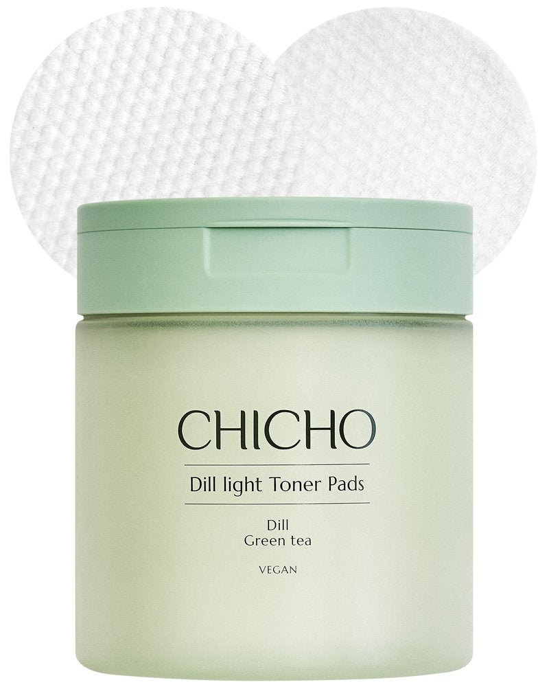 CHICHO Dill Light Toner Pads (80 Pads) – Jumbo 7cm OEKO-TEX Standard 100 Class I 100% Cotton Dual-Sided Pads for Rough Texture & Makeup Prep – 82.9% Dill Extract, Face Exfoliating and Moisturizing