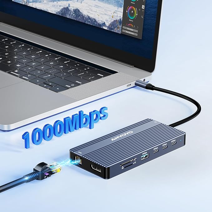 ANYOYO USB C Docking Station Dual Monitor, 14 in 1 Docking Station 3 Monitors with 2 * 4K HDMI, DP, 5*USB-A/C 10Gbps Ports, Ethernet, SD/TF,100W PD, Hub Multiport Adapter for HP/Dell/Lenovo