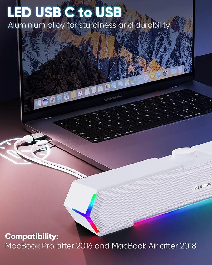 LENRUE G11 Computer Speakers for Desktop, Touch Lights PC Speakers with Surge Clear Sound, USB C/USB Powered for Computer Desktop PC Laptop Monitor (White)
