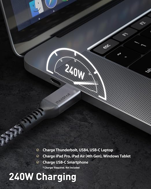 Maxonar [2 Pack 6.6Ft] Thunderbolt 4 Cable, 240W Long Thunderbolt Cable 40Gbps Data Sync and 8K Display for Thunderbolt 4, USB 4,USB C
