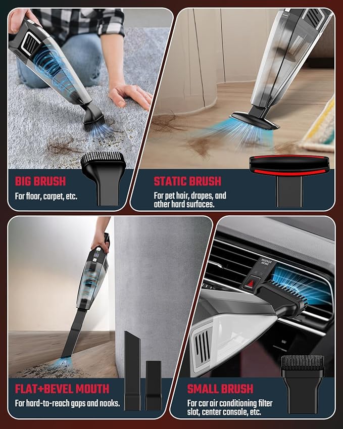 Evekas Handheld Vacuum Cordless, 9000PA Strong Suction, 2 Suction Modes, Fast Type-C Charging, Lightweight, Portable Car Vacuum Cleaner for Home Pet Office.