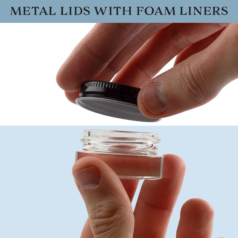 Cornucopia Brands 7-Milliliter Glass Lip Balm Jars (24-Pack).25-Ounce Thick-Walled Containers (7ml Clear with Black Metal Lids)