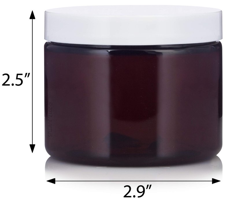 (12 pack) 6 oz Amber Plastic Low Profile Jar with White Lid Refillable Storage