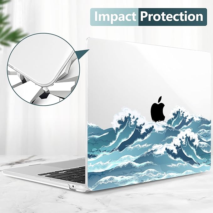 TWOLSKOO for MacBook Air 13 inch Case M5 2026 M4 2025 M3 M2 2024-2022 A3449 A3240 A3113 A2681, Plastic Hard Shell & Keyboard Cover & Screen Film for MacBook Air 13.6 inch Case, Ocean