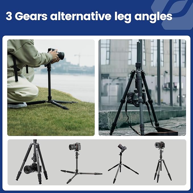 Fotopro 73"/185cm Carbon Fiber Travel Tripod for Camera, 360° Panorama Ball Head, Arca Quick Release Plate, Portable Bag, Compact Travel Tripod Monopod for DSLR Camera Camcorder, Load up to 22lbs/10kg