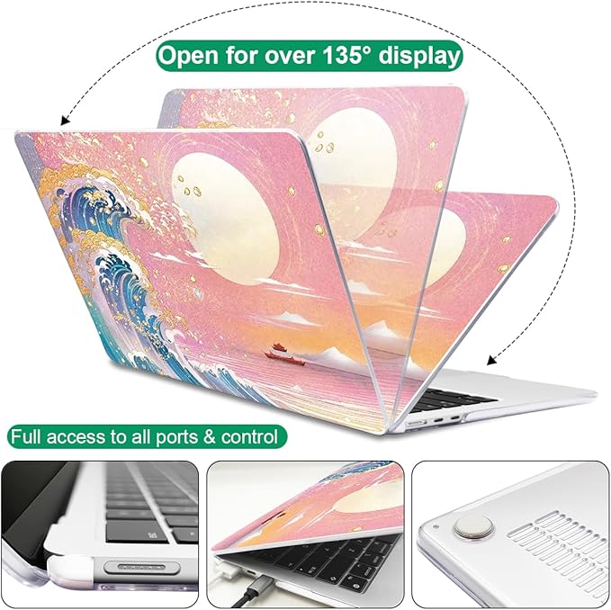 LCMOCICO for MacBook Air 13 Inch Case 2026 2025 2024 2023 2022 Release M5 A3449 M4 A3240 M3 A3113 M2 A2681, Scratch Resistant Plastic Hard Shell Case for MacBook Air 13.6 M5, Sunset Glow Waves