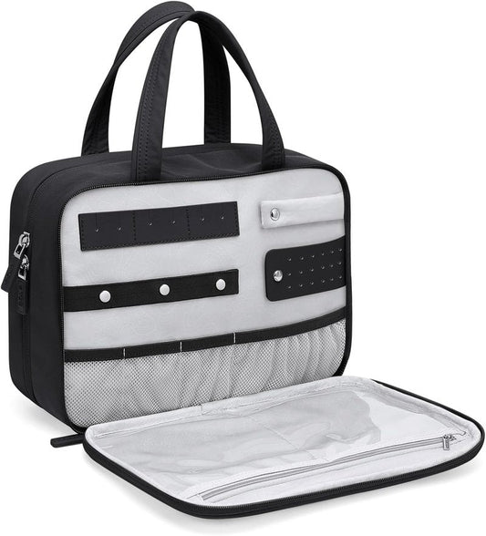 Travel Toiletry Bag - Water-Resistant Makeup Organizer with Jewelry Compartment | Black