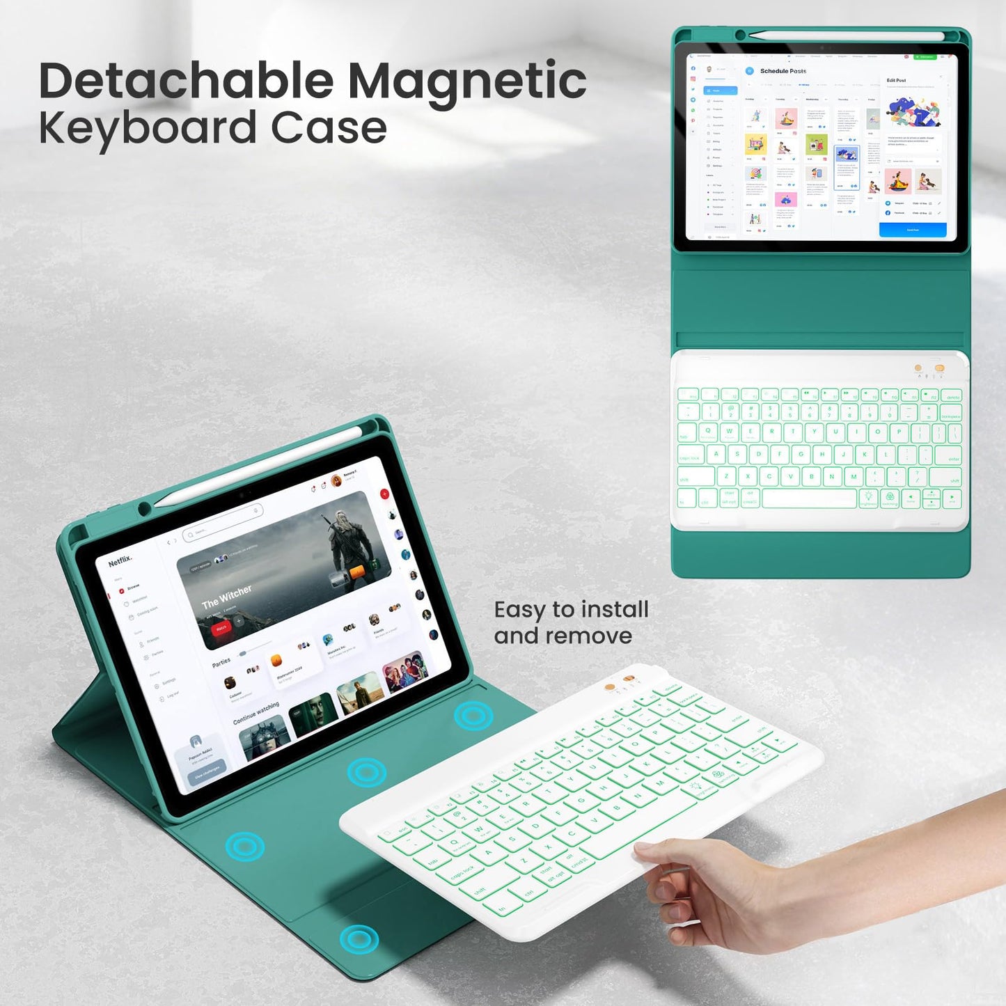 OPAKIT Magnetic Keyboard Case for iPad Air 11-inch (M2 2024) & Pro 11 1st/2nd/3rd/4th,360 Rotation Detachable & 7 Color Backlit BT Keyboard Cover for ipad Air 5th 4th Generation 10.9 inch(Teal)