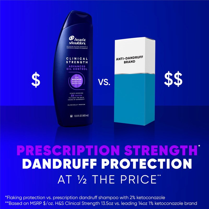 Head & Shoulders Anti-Dandruff Shampoo with 1% Selenium Sulfide, Clinical Strength Advanced Oil Control Twin Pack, Seborrheic Dermatitis Relief, Oily Scalp, 13.5 fl oz Each