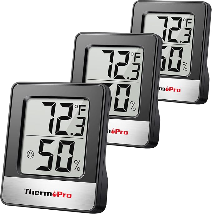 TempPro TP49 3 Pieces Digital Hygrometer Indoor Thermometer Humidity Meter Mini Hygrometer Thermometer with Temperature and Humidity Monitor Room, Black (Previously ThermoPro)