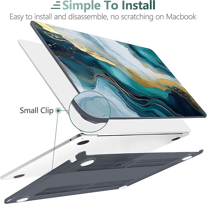 TWOLSKOO for MacBook Air 13 inch Case M5 2026 M4 2025 M3 M2 2024-2022 A3449 A3240 A3113 A2681, Plastic Hard Shell & Keyboard Cover & Type C for MacBook Air 13.6 inch Case, Graphite Marble