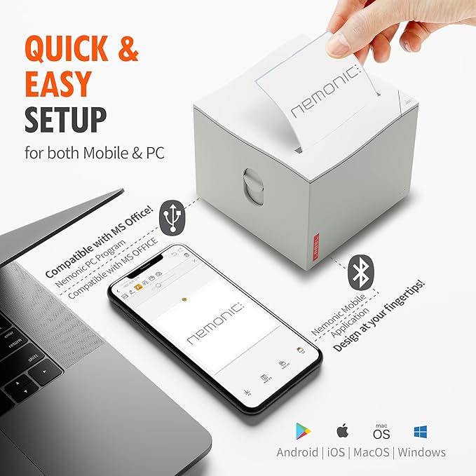 MANGOSLAB Nemonic Label Printer | Inkless Bluetooth Thermal Label Printer for Small Business | Durable Shipping Label Maker & Portable Wireless