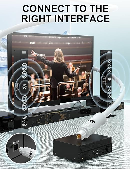 EMK White Optical Audio Cable [3ft/1M] - Digital SPDIF Toslink Fiber Optic Cable for Sound Bar, TV, Home Theater, Blu-ray Player - White, High-Speed, Low-Loss, Gold-Plated Connectors