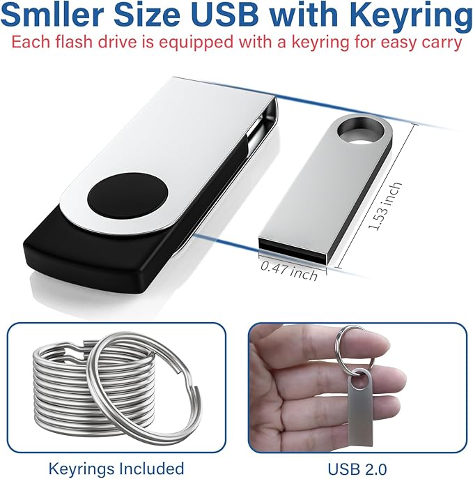 5 Pack 16GB USB Flash Drive with Keychains, Wooolken Sleek Metal USB 2.0 Thumb Drives Memory Stick for PC Laptop Computer