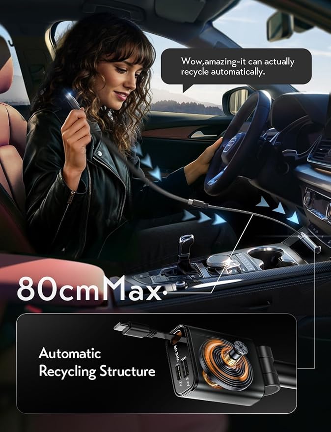 LISEN Car Charger USB C Fast Charge, [Single-Port] Retractable Car Charger USB C, RV Power Adapters for Women Men Phone Type C Charging for iPhone 17 Pro Max 16 15 Samsung S26 S25, MacBook Neo