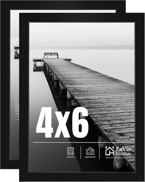 LaVie Home 4x6 Picture Frame - Modern Black Design, Water Resistant, 2 Pack for Stylish Display