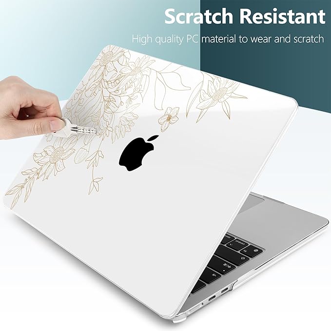 TWOLSKOO Compatible with MacBook Air 13 inch Case M5 2026 M4 2025 M3 M2 2024-2022 A3449 A3240 A3113 A2681, Plastic Hard Shell & Keyboard Cover for MacBook Air 13.6 inch Case, Monoline Floral