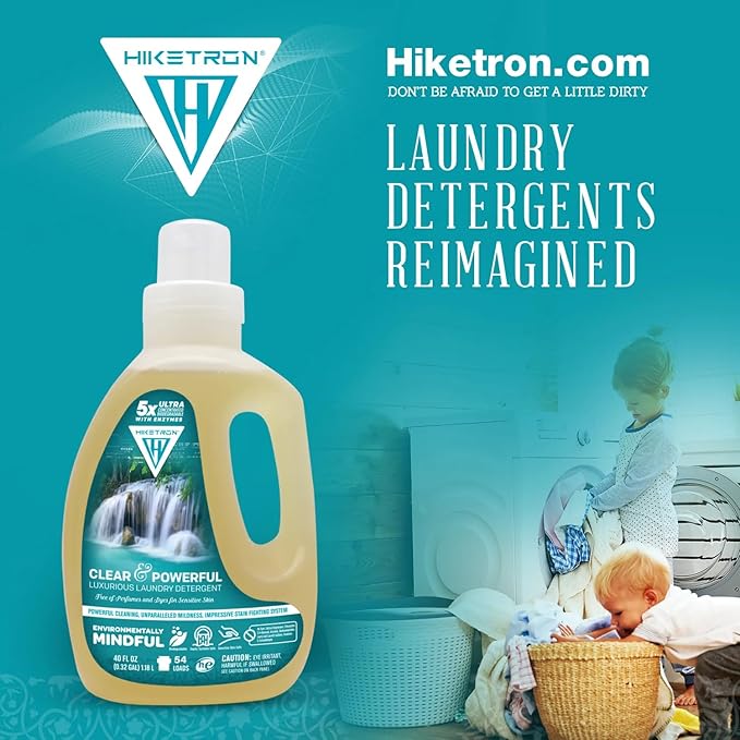 Hiketron Clear & Powerful Unscented Liquid Laundry Detergent, 5x Ultra Concentrated, Tough Stains Remover, (40 Fl Oz, Pack of 2)