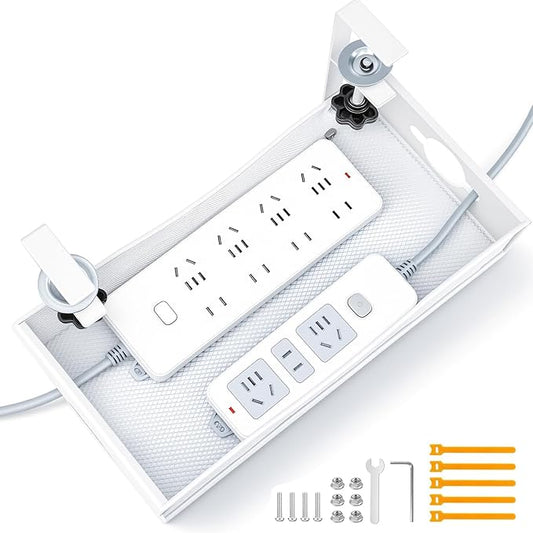 Extra Wide Under Desk Cable Management - 7inch No Drill Installation Cable Management Tray, Clamp/Screw Mount Desk Cable Management, Cable Management Tray for Office, Home((White, XL)