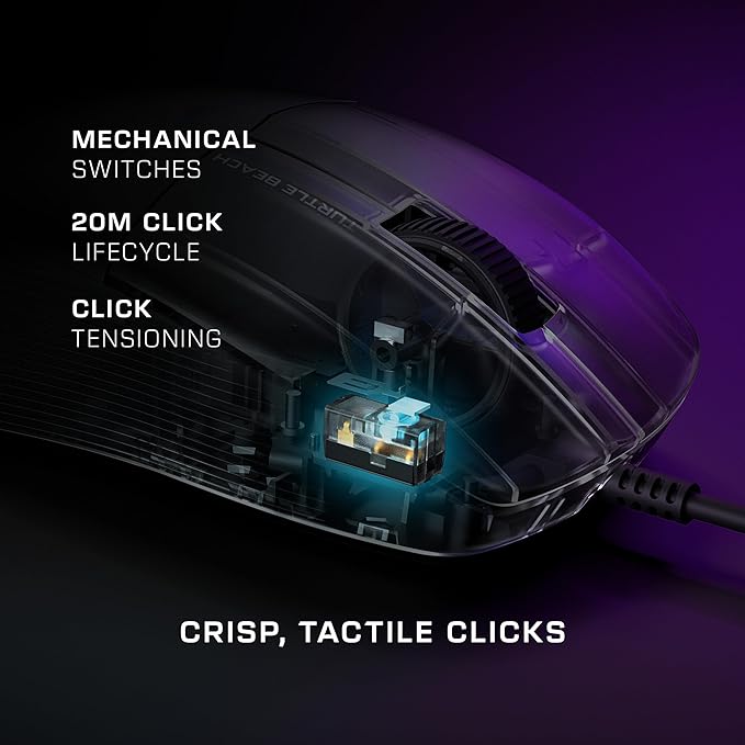 Turtle Beach Pure SEL Wired RGB Gaming Mouse, Ultra-Light 49g Ergonomic Design, 8000 DPI Optical Sensor, Mechanical Switches, Pretension System, Pure PTFE Glides, AIMO RGB Lighting – Black