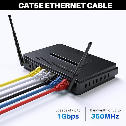 Kxable Cat5e Ethernet Cable 25 FT, Cat 5e Internet Cable, Red Snagless Patch Cord, Flexible, Network, LAN, PoE, Standard RJ45 Connector for PC, Server, Router, Modem, TV, PS5 - with 15 Cable Ties