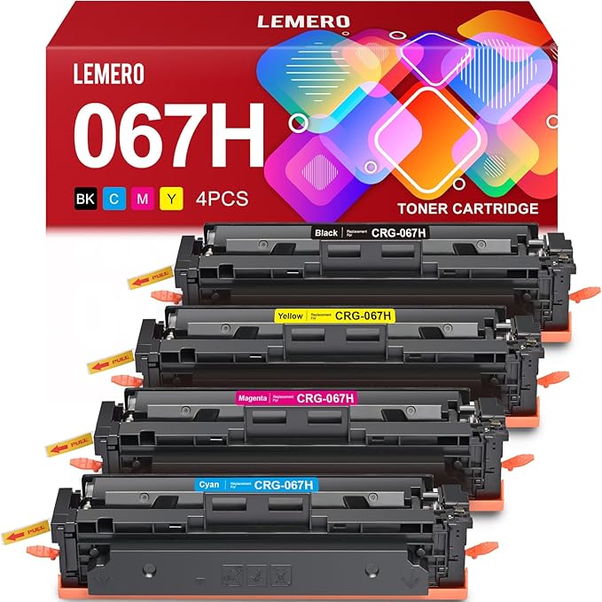 LEMERO 067H Toner Compatible for Canon 067H Toner Cartridges Set Work for Canon MF656Cdw for Canon 067 MF654Cdw MF653Cdw LBP632Cdw Printer, Black Cyan Yellow Magenta 4-Pack of 067H
