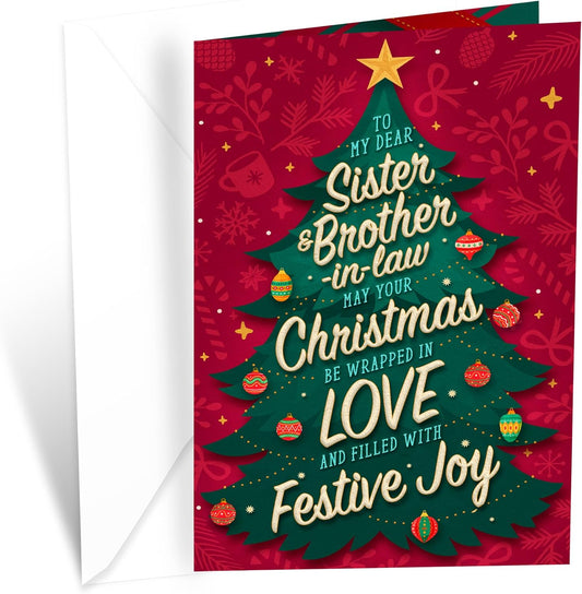 Prime Greetings Christmas Card for Sister and Brother-in-Law - Eco-Friendly, Thick Card Stock, 5in x 7.75in