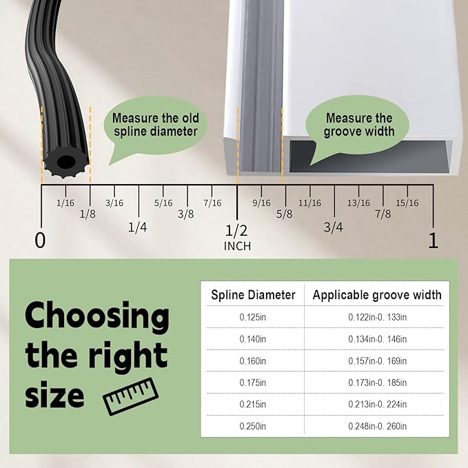 FLYZZZ Screen Spline 0.140" (9/64"), 100 ft | Common Size for Standard Windows | Please Confirm Your Size (See Guide in Image #2)