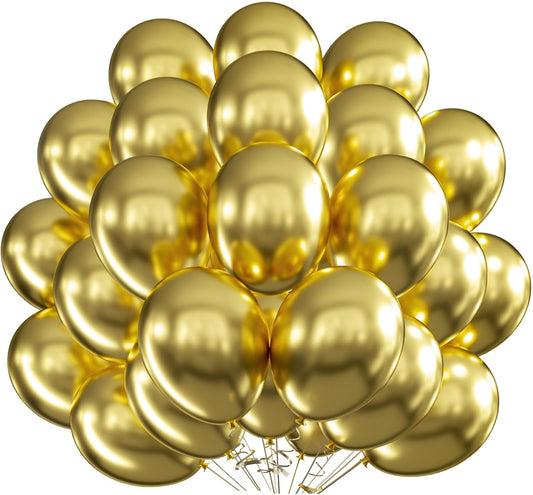MEBAY Gold Balloons - 12 Inch Chrome Metallic Latex - 100 Pcs for Birthday, Graduation & Party Decor