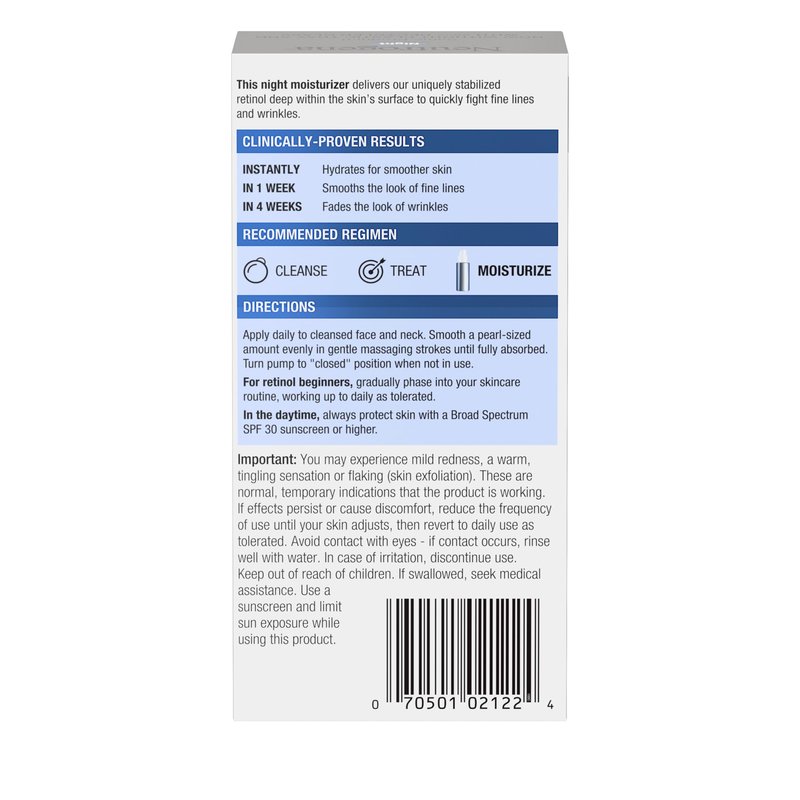 Neutrogena Retinol Face Moisturizer Cream, Rapid Wrinkle Repair, Anti-Wrinkle Night Moisturizer, Anti-Wrinkle Face & Neck Cream Moisturizer with Hyaluronic Acid & Retinol, Paraben-Free, 1 fl. oz