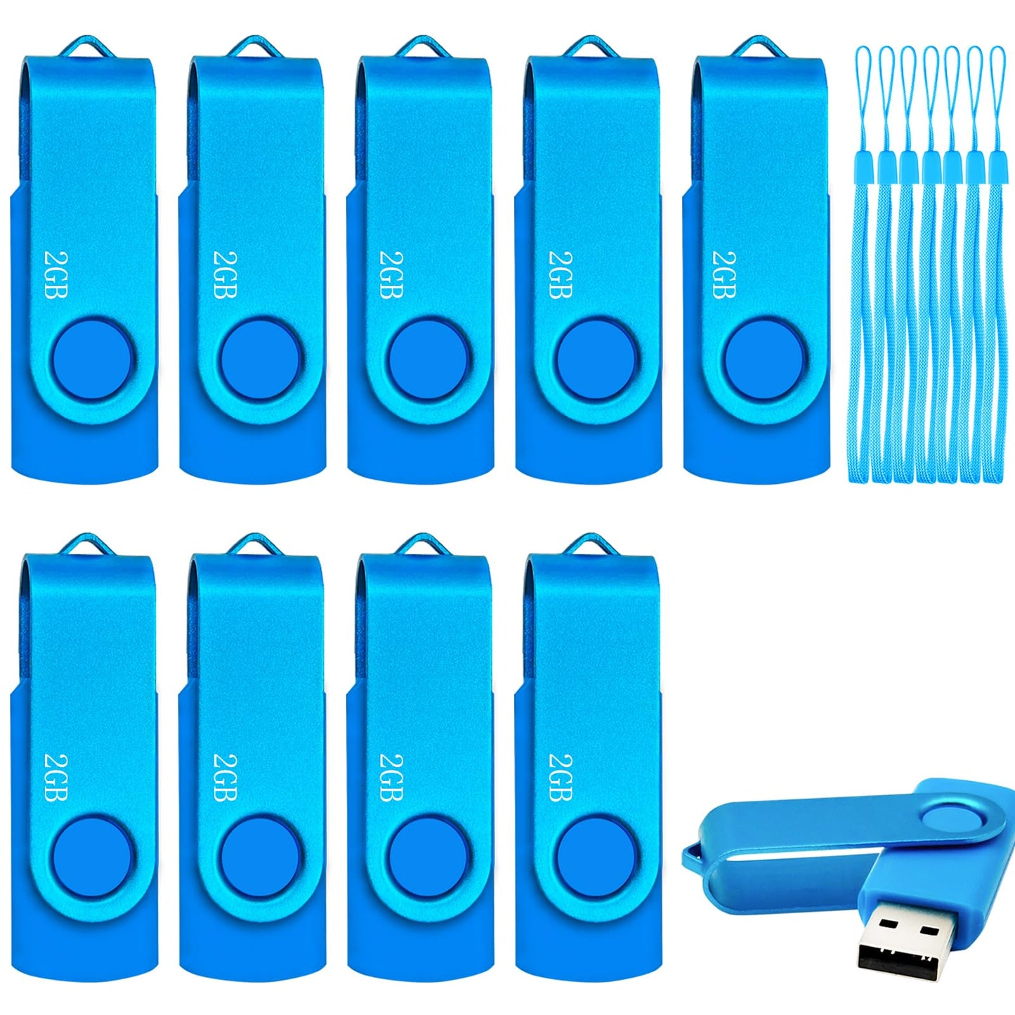 2GB USB 2.0 Flash Drive 10 Pack Nicepicten Pendrive Swivel Thumb Drives Jump Drives Zip Drive USB Memory Stick Thumbdrive Flashdrive Ideal for Home Office Shared Data Storage, Blue 2GB