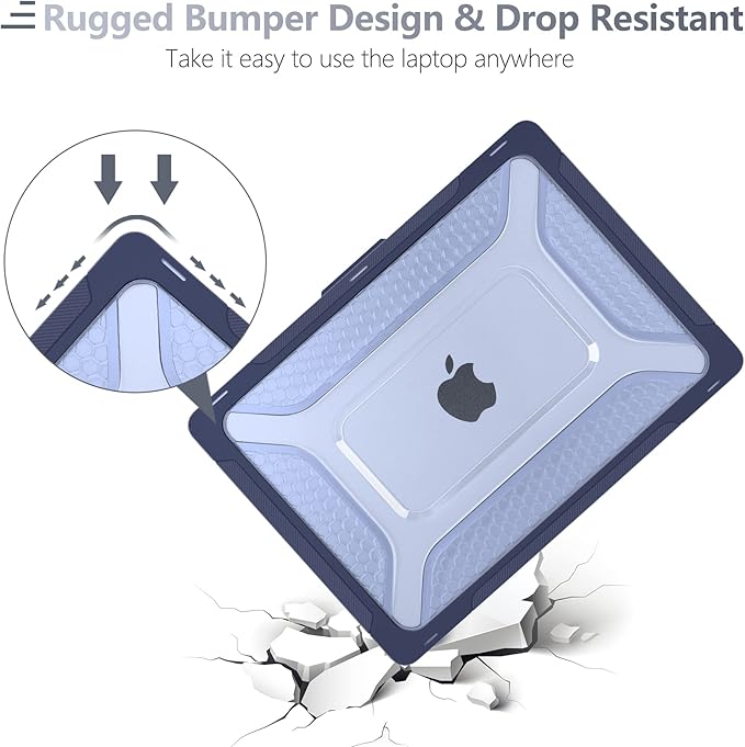 Batianda Extreme Heavy Duty Case for New MacBook Air 13.6 inch 2026 M5 2025 M4 2024 M3 2022 Release - Anti-Slip Rubberized Stand (Holds 25lbs) Honeycomb Exoskeleton Max Cooling & Stability - Navy Blue