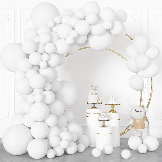 Ouddy Life White Balloon Garland Kit - 164 Pcs Matte Latex Balloons in Various Sizes for Parties & Events