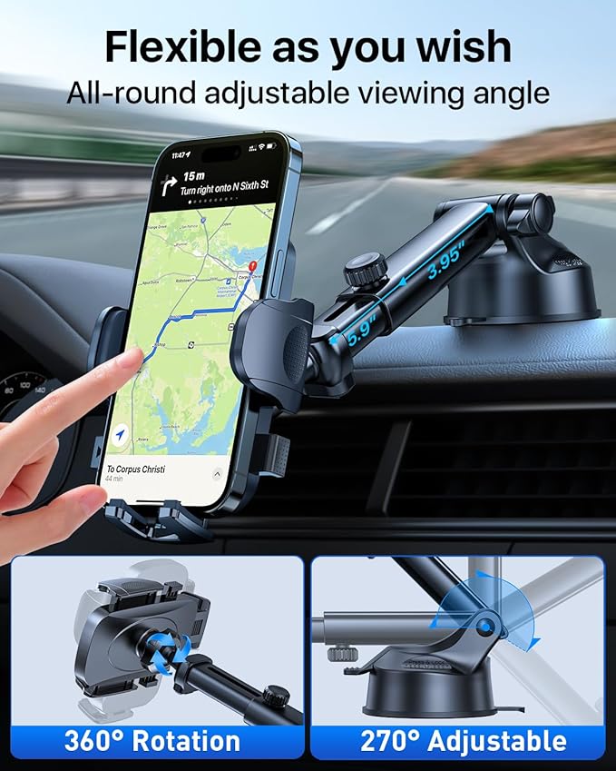 HTU Car Phone Holder【2026 Upgraded 100+LBS Suction & Safety Cert】 Cell Phone Car Mount for Truck Heavy Duty Phone Holder for Dashboard/Windshield/Vent for iPhone 17 16 Pro Max, Purple