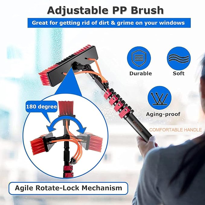 12ft Extendable Window Cleaning Equipment - 30cm Brush for Conservatory Roof & Photovoltaic Panel Cleaning - Professional Cleaning Tools for Home & Solar Panels