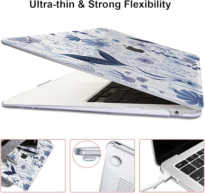 LCMOCICO for MacBook Pro 13 Inch Case 2022 2021 2020 Release A2338 M2 M1 A2251 A2289, Plastic Hard Shell Case for MacBook Pro 13.3 inch with Touch Bar & Touch ID, Navy Blue Wild Flowers