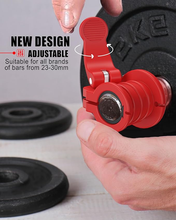 ZY-HUAN Barbell Clips 1 inch Barbell Clamps 0.9-1.18inch Quick Release Weight Clips for Bars Multi-Size Adjustable Olympic Barbell Clamps (All red 0.9-1.18inch)