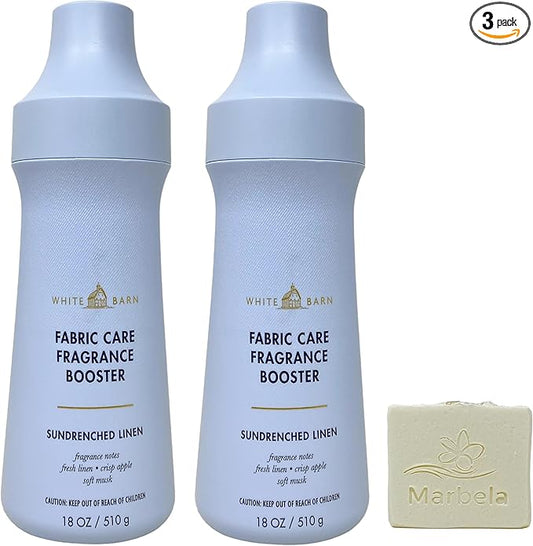 Bath & Body Works Sundrenched Linen 2 Pack Fabric Care Fragrance Booster Set with a Natural Oats Bar Soap